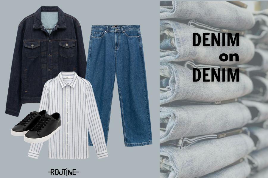 Outfit học sinh theo style denim on denim mang hơi thở cổ điển, phong cách