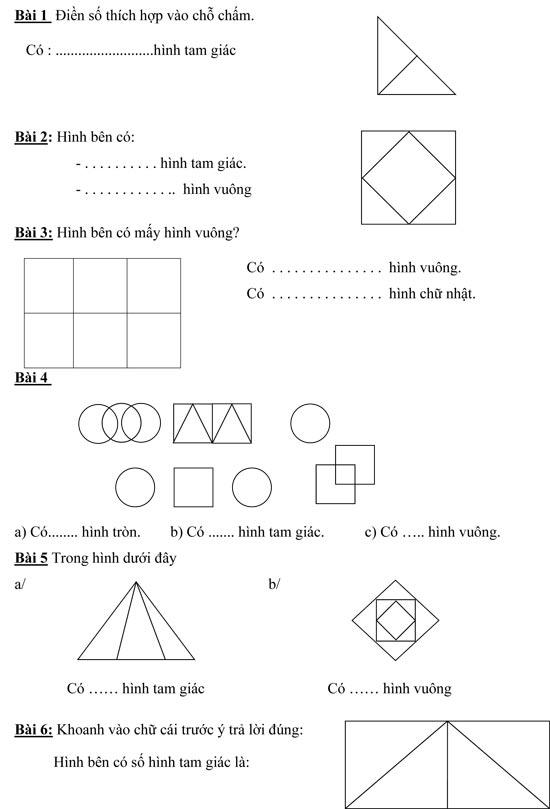 40 bài Toán đếm hình lớp 1 Hay nhất