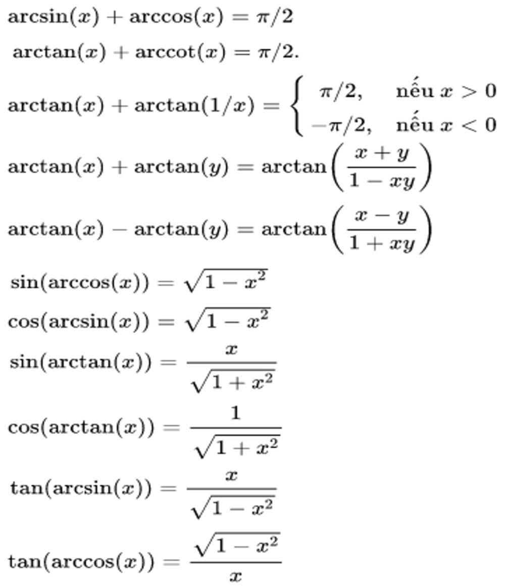 Các công thức hàm lượng giác ngược nâng cao (sưu tầm Internet)