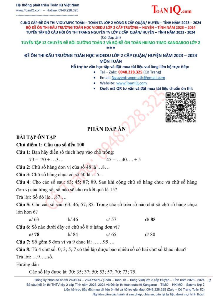 Đề thi VIOEDU lớp 2 cấp huyện năm 2023 - 2024 ôn theo chủ điểm