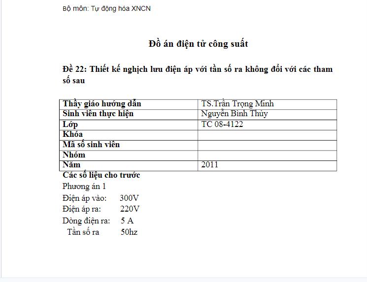 Đồ án điện tử công suất tự động hóa XNCN