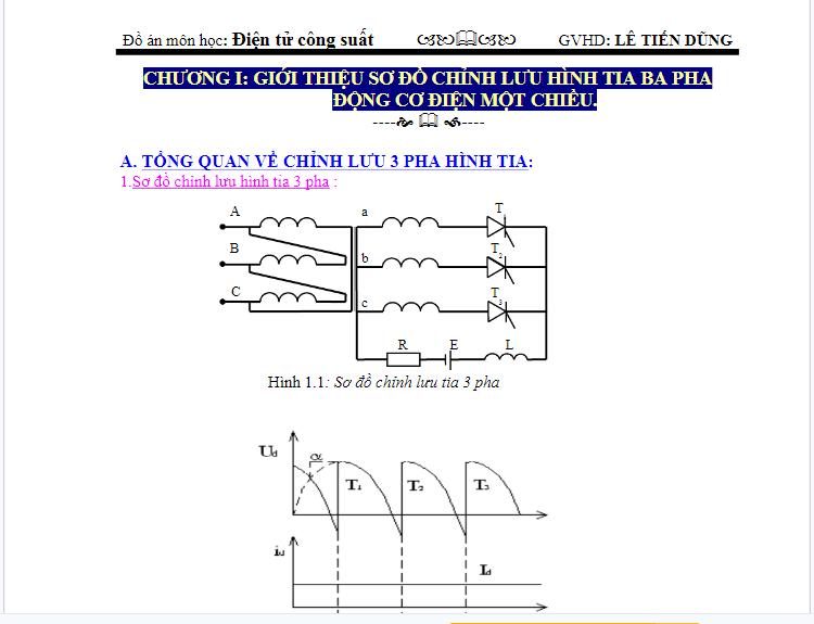 Đồ án điện tử công suất giới thiệu sơ đồ chỉnh lưu hình tia ba pha động cơ điện một chiều