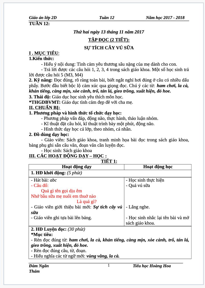 Tuần 12 - Giáo án lớp 2 soạn theo định hướng phát triển năng lực học sinh