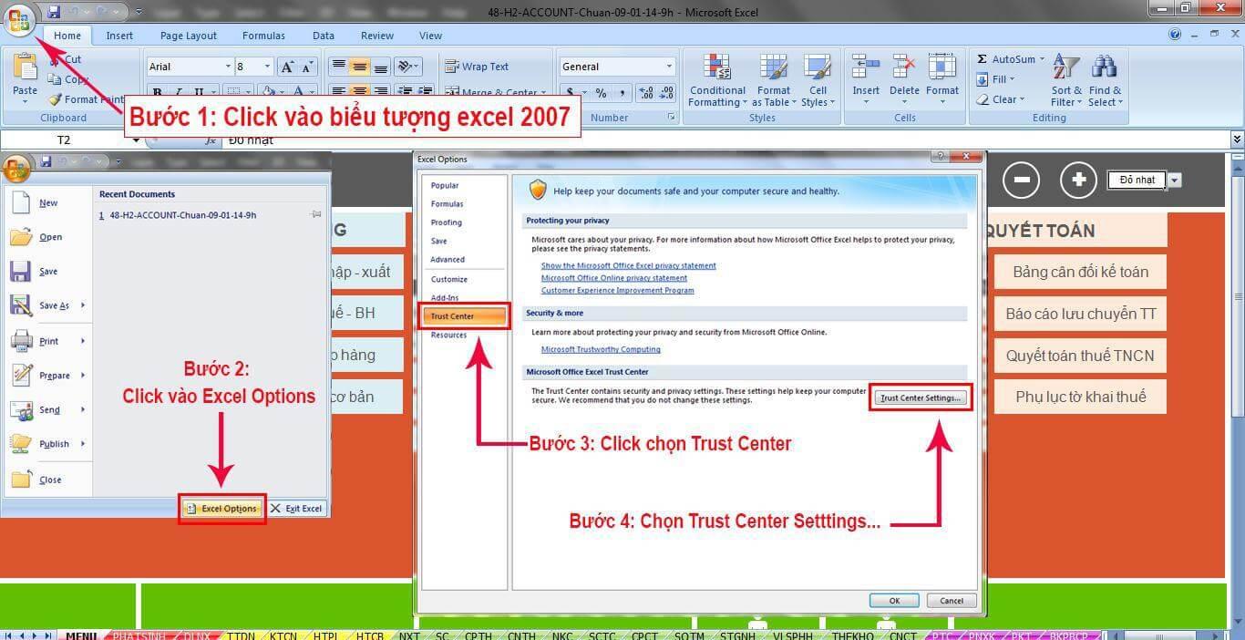 Hướng dẫn kích hoạt cố định Excel 2007