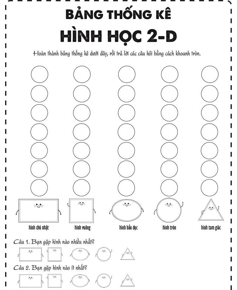 Bài tập toán tư duy lớp 1 về thống kê