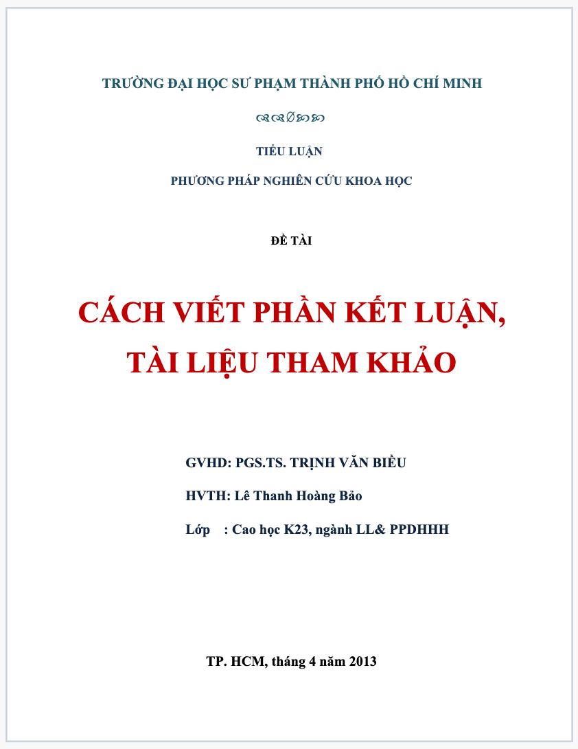 Tiểu luận phương pháp nghiên cứu khoa học chuyên đề cách viết phần kết luận, tài liệu tham khảo