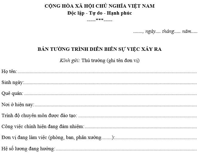 Mẫu biên bản báo cáo sự việc