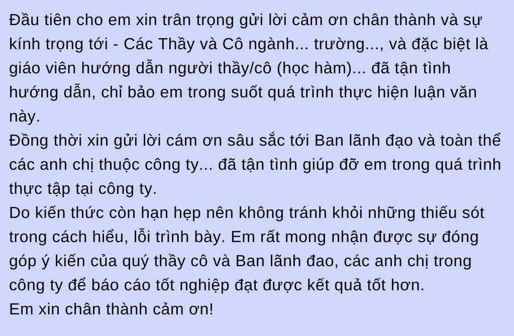 mẫu lời cảm ơn trong báo cáo thực tập chung 4