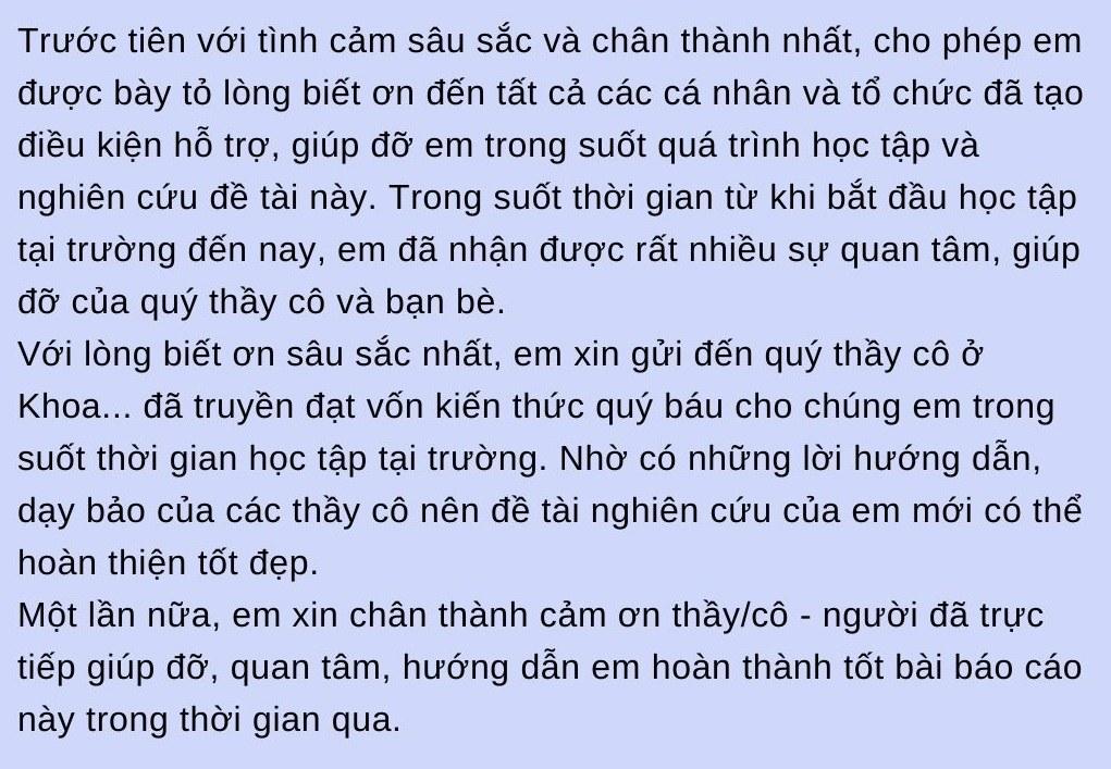 mẫu lời cảm ơn trong báo cáo thực tập chung 5