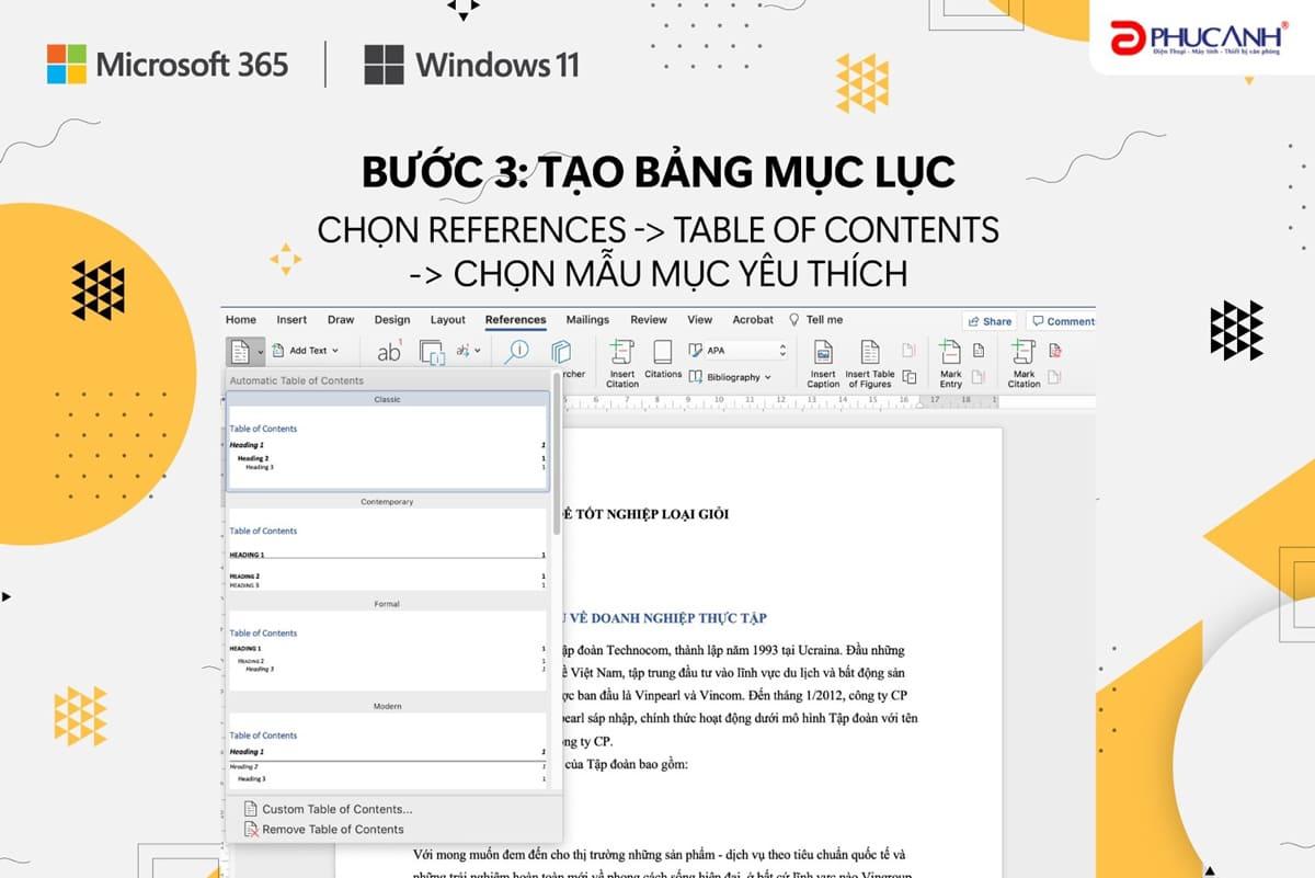 làm mục lục cho word