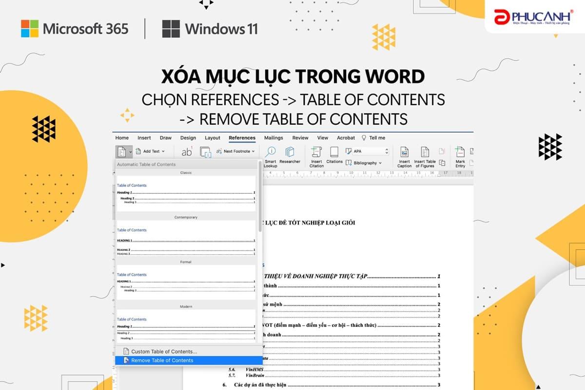 xóa mục lục trong word