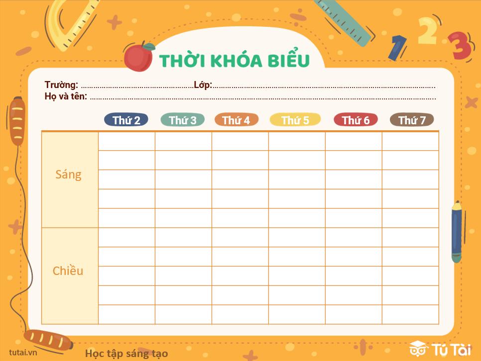 Các Mẫu Thời Khóa Biểu Cho Học Sinh File Powerpoint Word