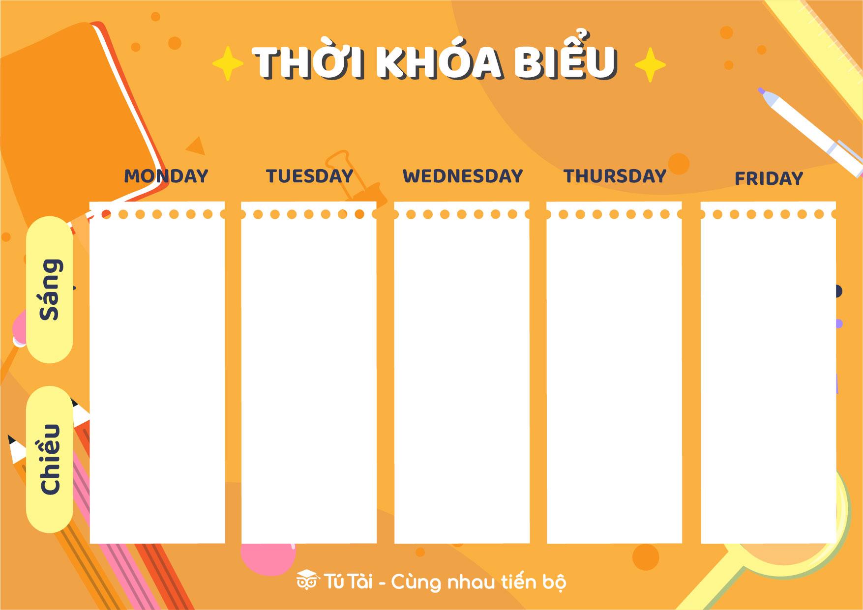 Mẫu thời khóa biểu file word chỉnh sửa mẫu số 1