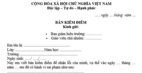 Mẫu bản kiểm điểm cá nhân cho học sinh mới nhất