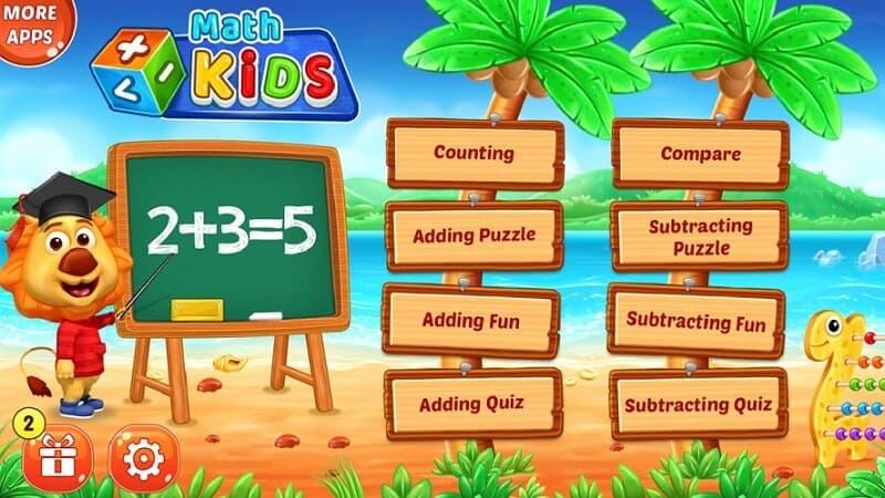 Kid Math đan xen các trò chơi vào bài tập