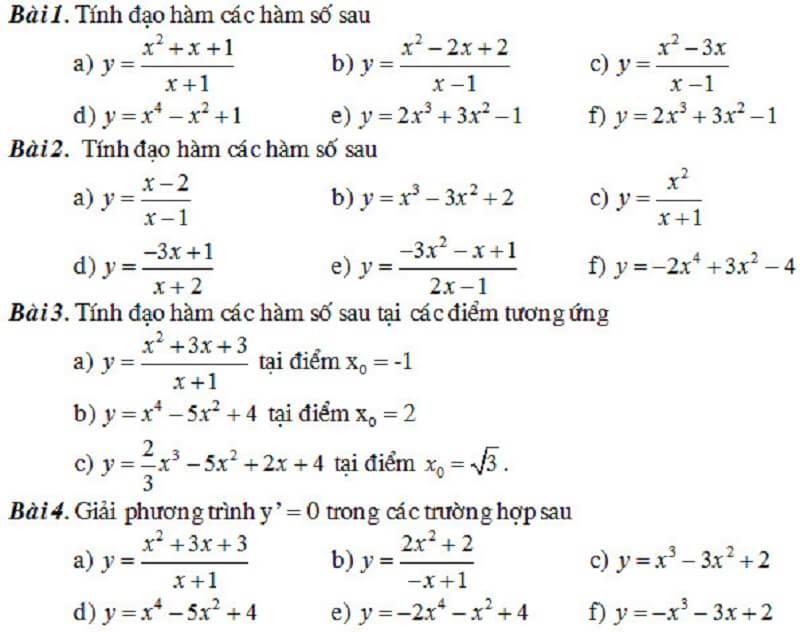 Các dạng bài tập đạo hàm giá trị tuyệt đối